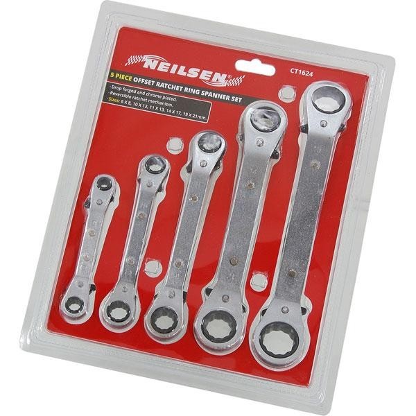 5PC SPANNER SET OFFSET METRIC REVERSIBLE RATCHET RING WRENCH SET 6-21MM CT1624