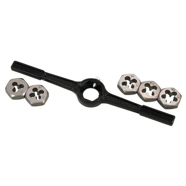 6pc Tap & Die Set T-Handle Wrench Metric - Sizes M6 M7 M8 M10 & M12