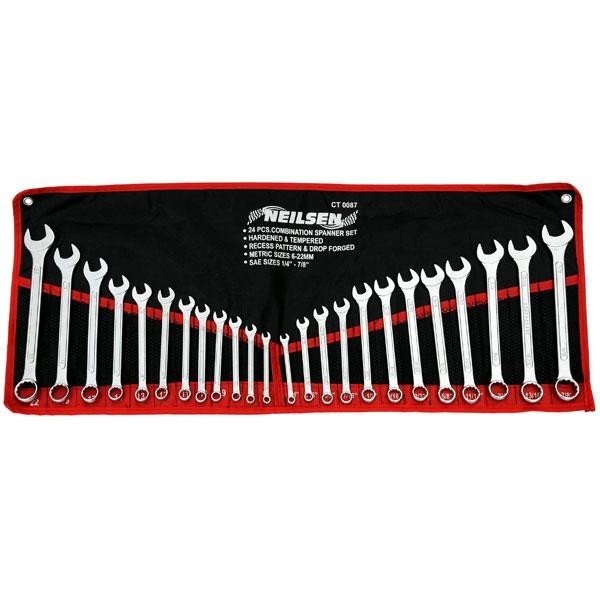 25PC COMBINATION SPANNER WRENCH SET METRIC AF IMPERIAL RING OPEN IN CASE CT0087