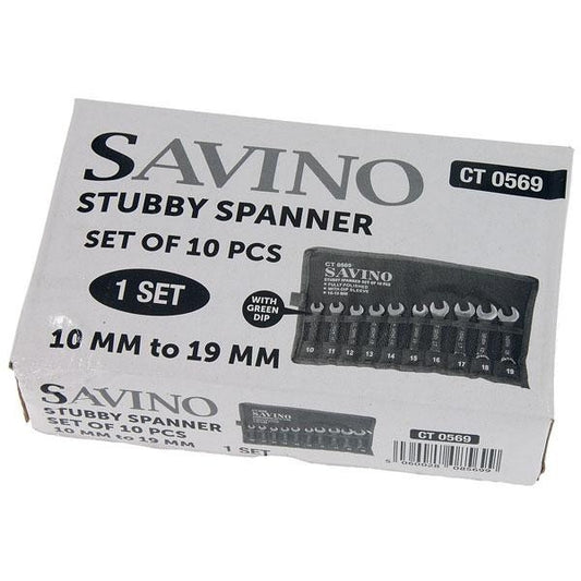 Savino 10pc Stubby Metric Combination Spanner Wrench Set 10mm - 19mm