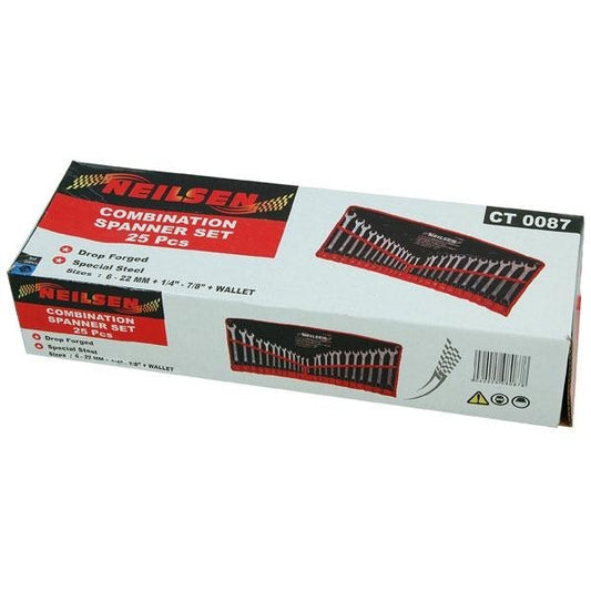 25PC COMBINATION SPANNER WRENCH SET METRIC AF IMPERIAL RING OPEN IN CASE CT0087