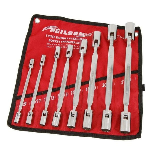 6pc Flexi Flexible Dual Head Double Ended Socket Spanner Wrench Set 8mm-19mm