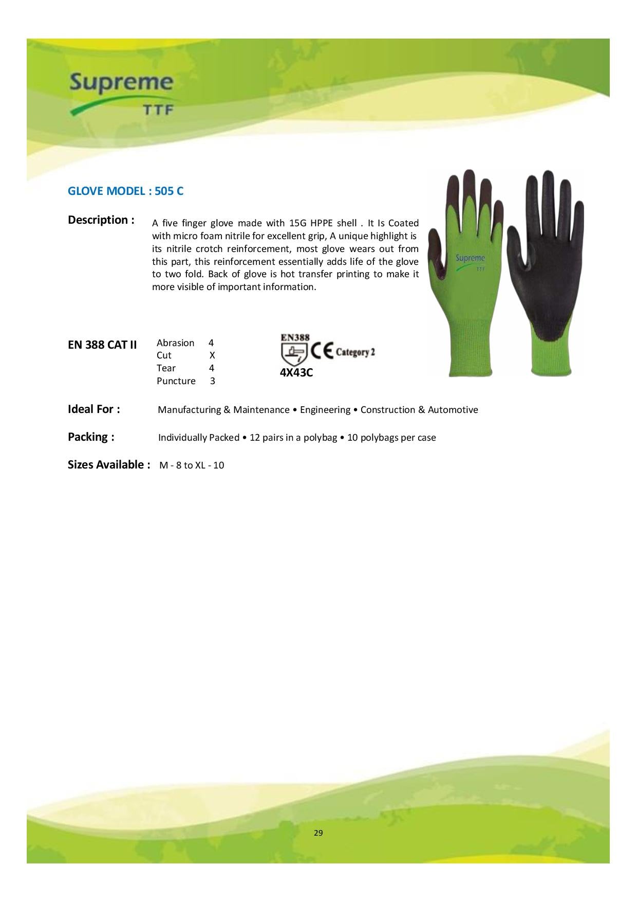 Anti cut PPE gloves cut resistant gloves Supreme  505 C construction industrial machinery gloves